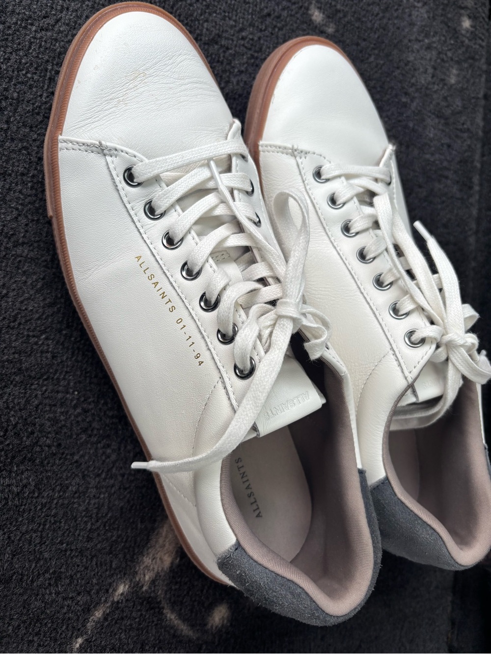 All Saints Brody White Leather Sneakers with Gum Sole